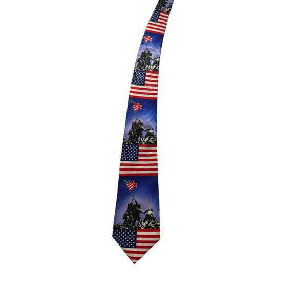 Steven Harris Iwo Jima Soldiers America Flag Novelty Necktie Vintage Polyester - Picture 3 of 6